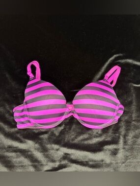 Victoria's Secret PINK Hot Pink & Black Striped Push-Up Bra